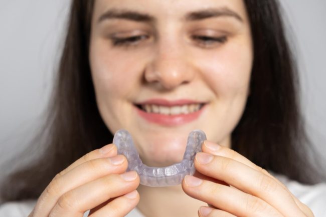 mujer con ferula dental